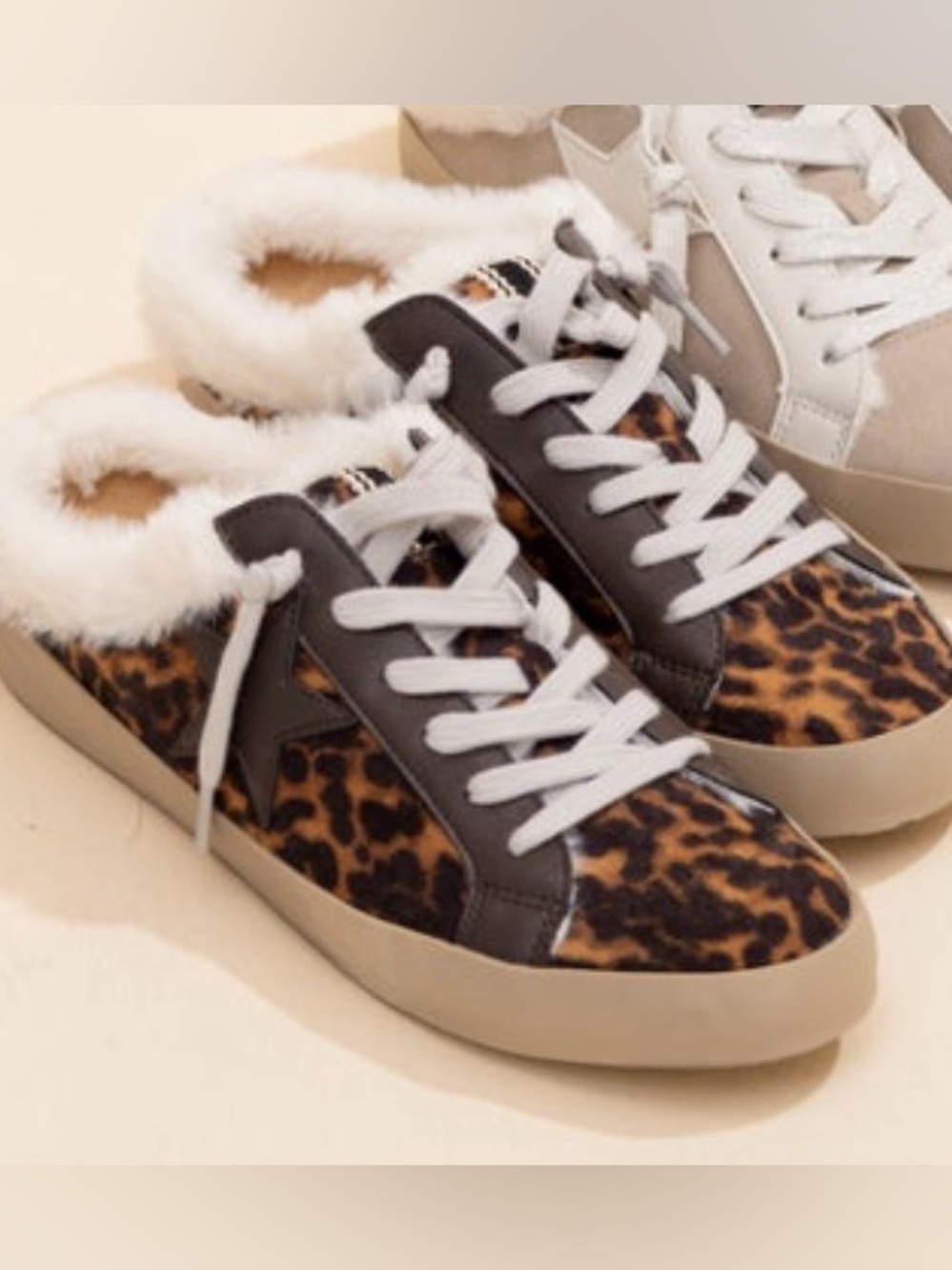 ShuShop Cecily Leopard-Print Sneakers with Brown Accents and White Laces
